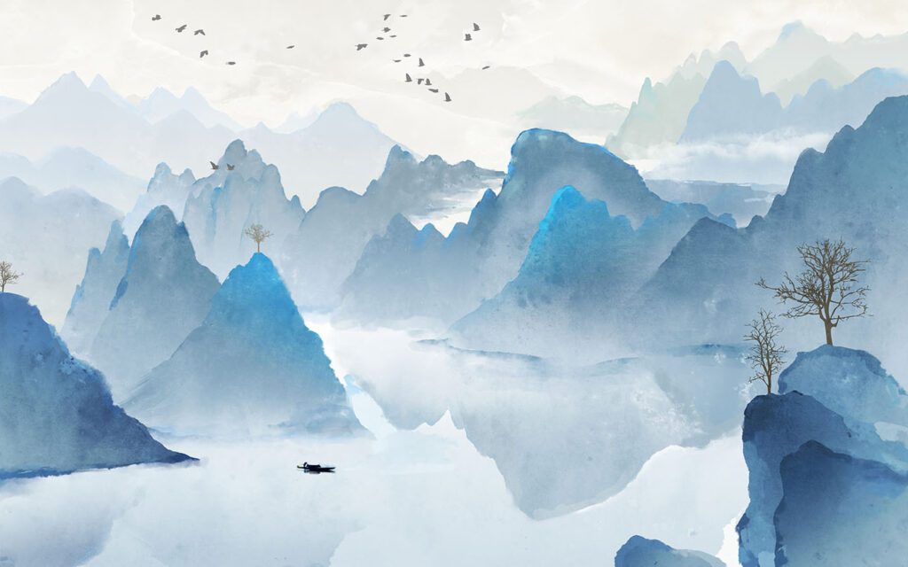 Picos azules del lago — diseño completo