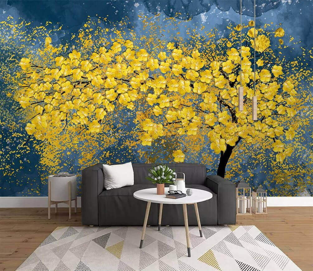Árbol amarillo sobre azul — interior 1