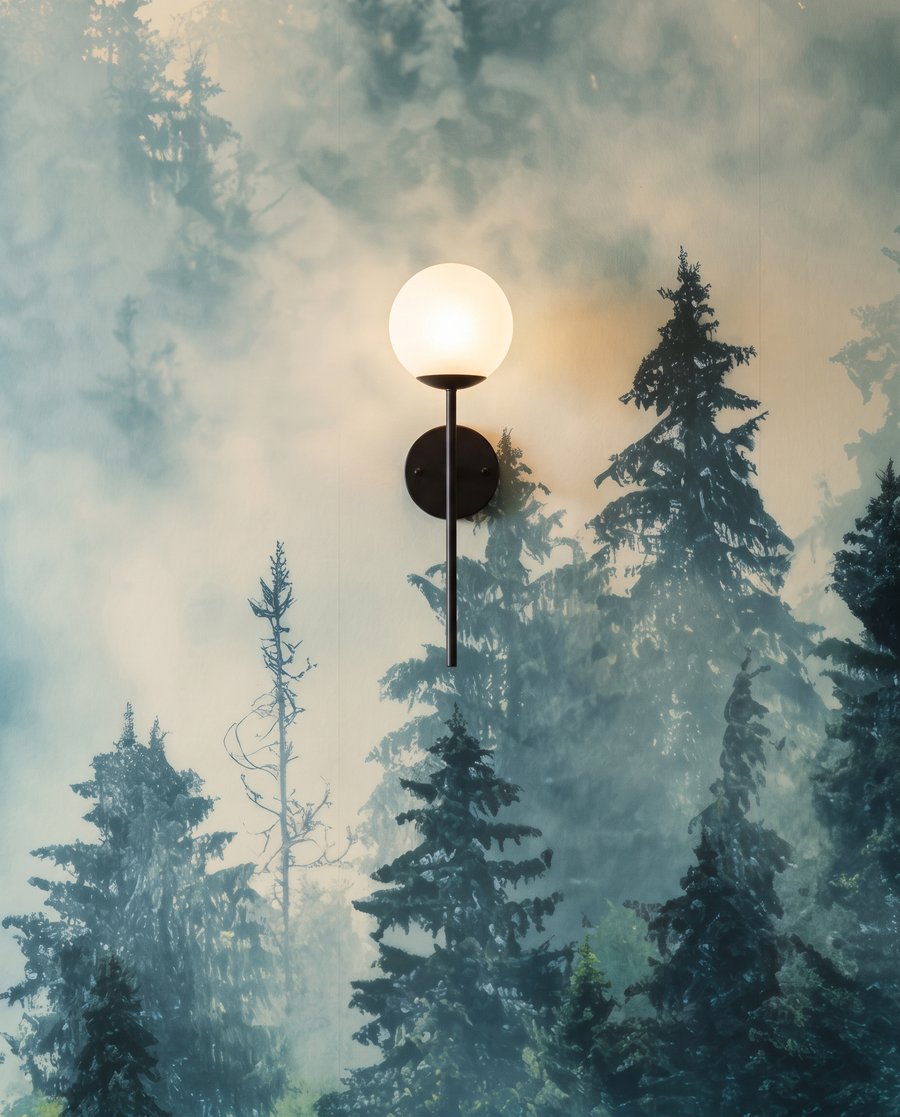 Copas verdes en niebla — detalle