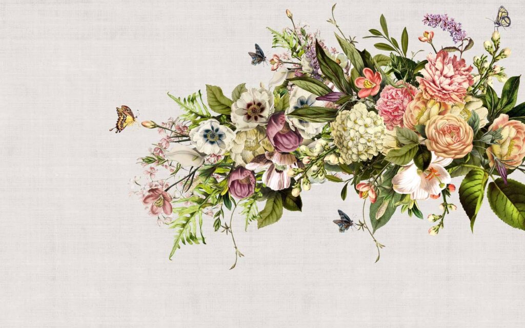 Mariposas junto a flores — diseño completo