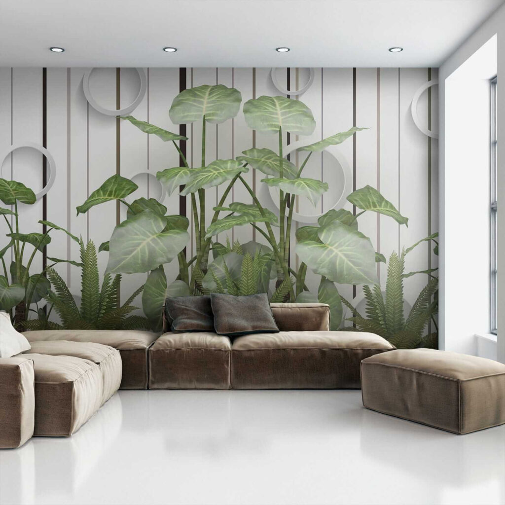 Hojas tras círculos blancos — interior 4