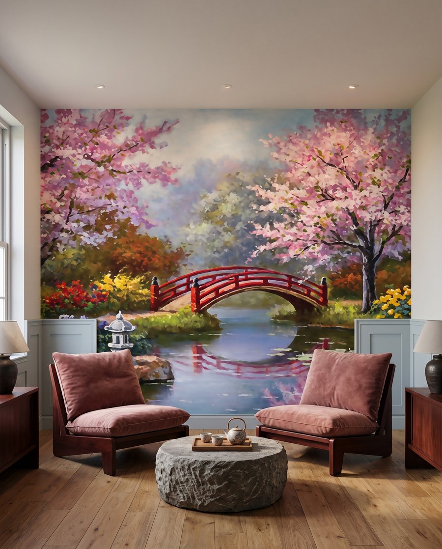 Puente rojo entre flores — interior 4