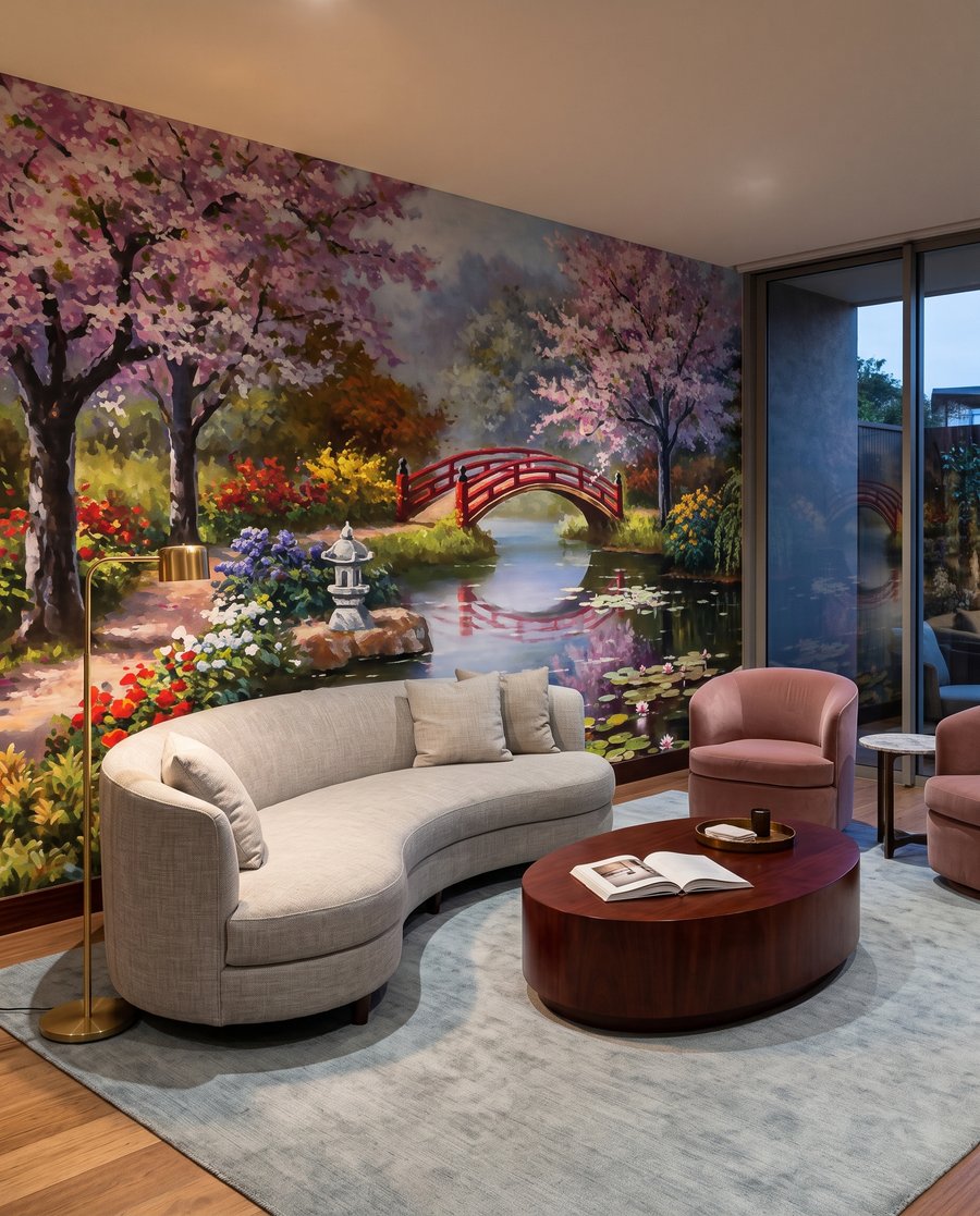 Puente rojo entre flores — interior 5