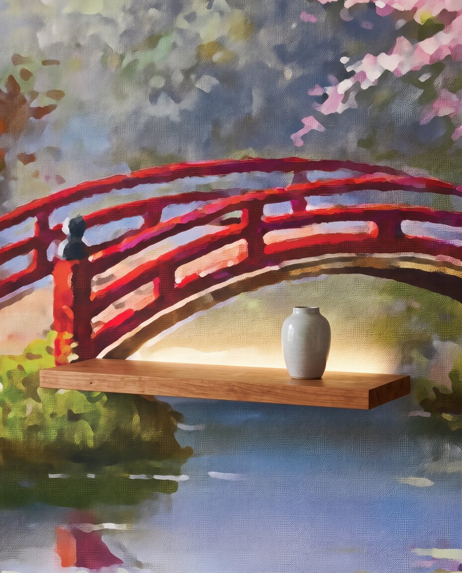 Puente rojo entre flores — detalle
