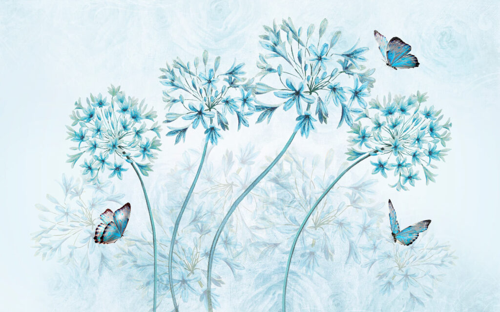 Flores redondas con mariposas — diseño completo