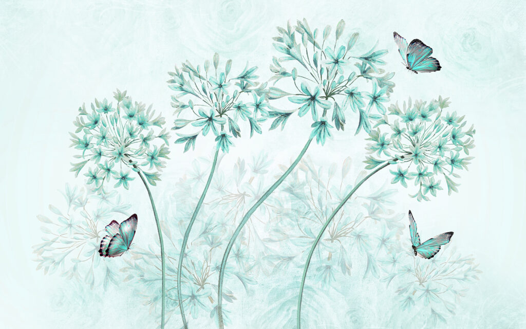 Flores redondas con mariposas — diseño completo