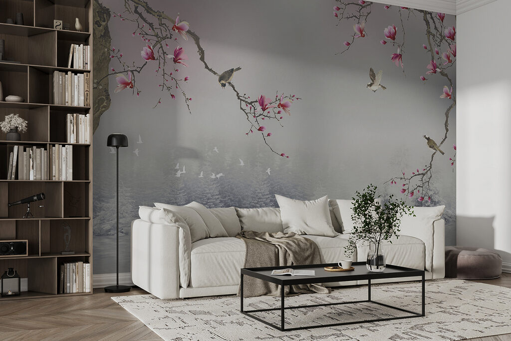 Aves entre flores rosas — interior 3
