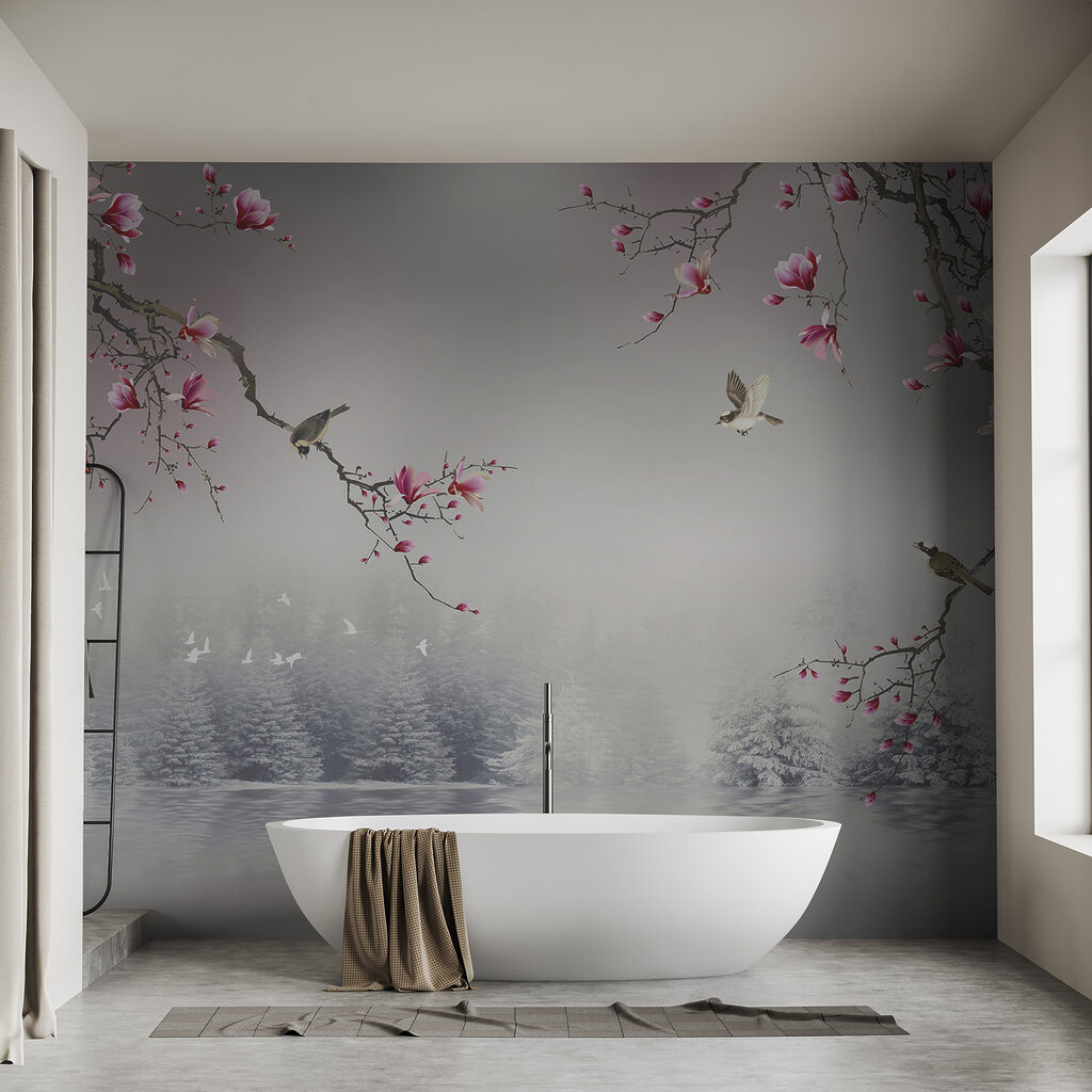 Aves entre flores rosas — interior 4