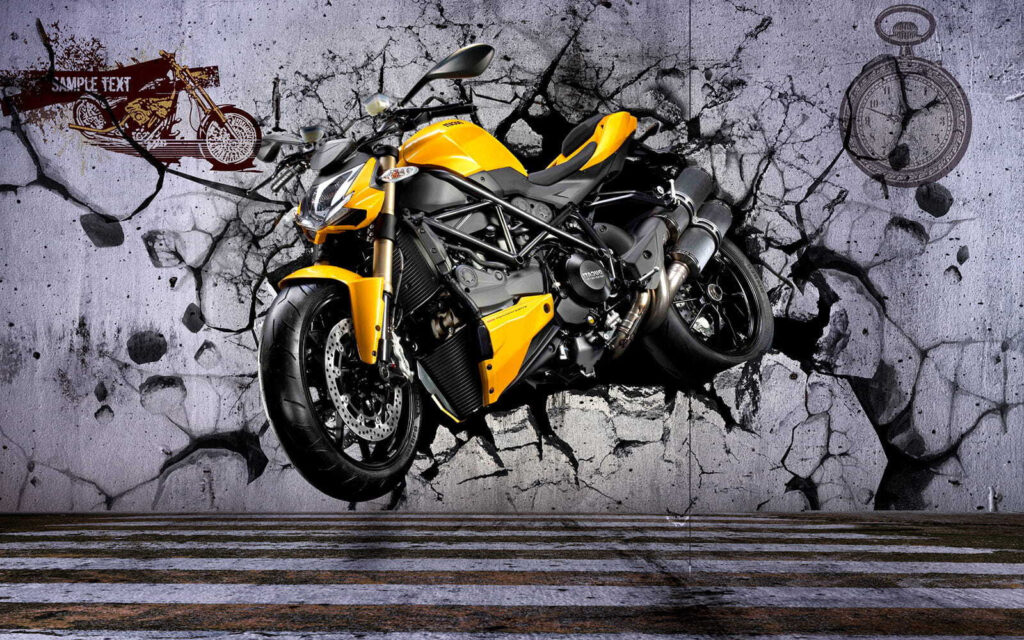Moto contra la pared — diseño completo