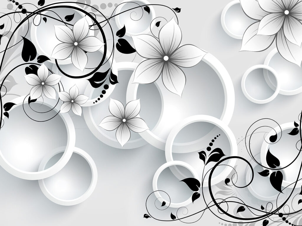 Flores entre anillos blancos — diseño completo