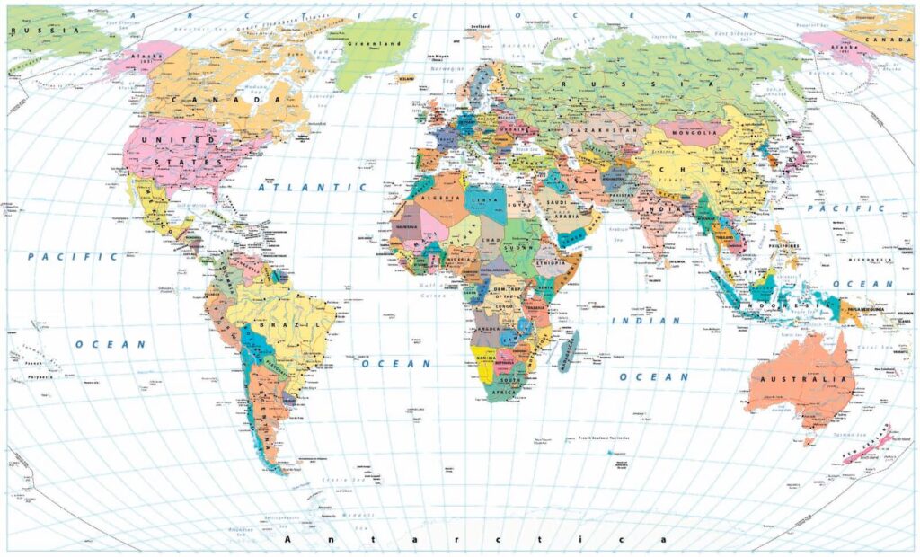 Mapa con meridianos blancos — diseño completo