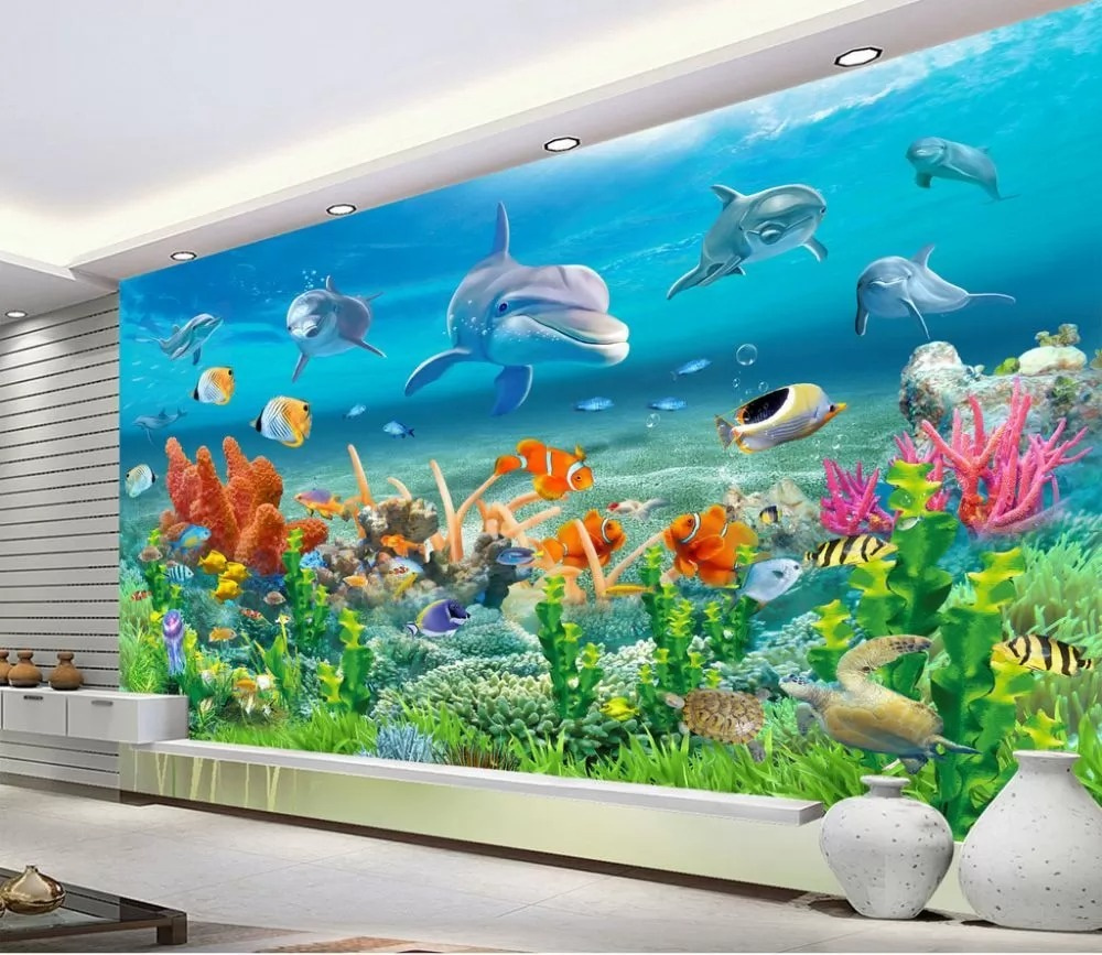 Delfines sobre el coral en un interior
