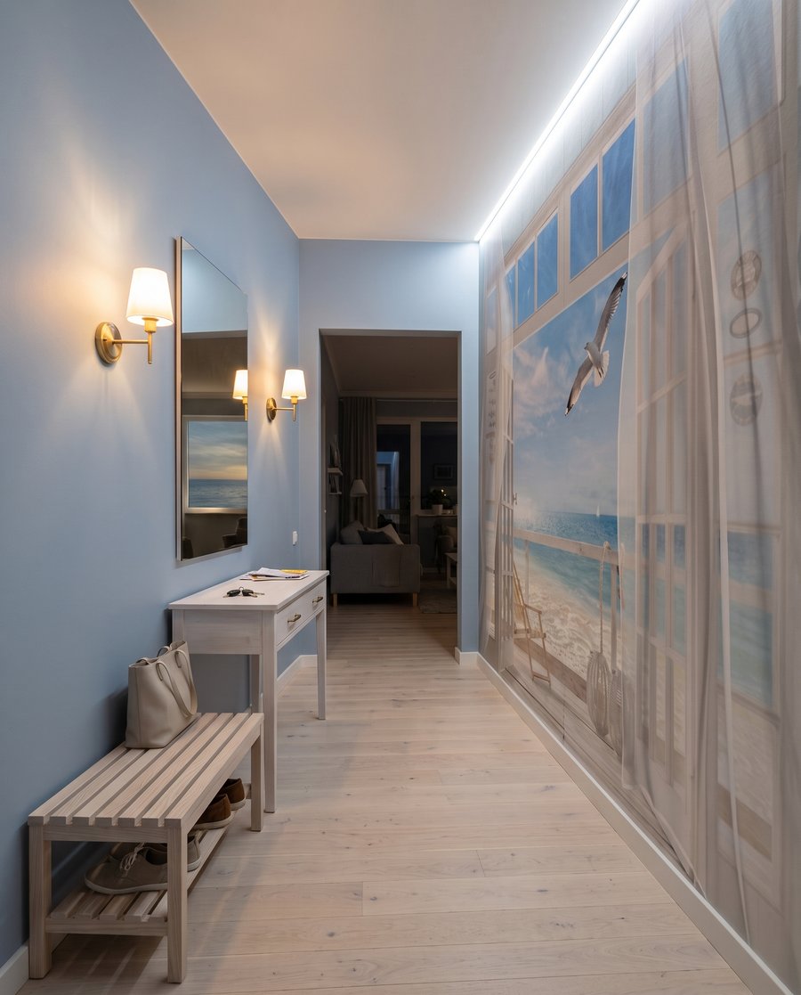 Cortinas y mar azul — interior 4