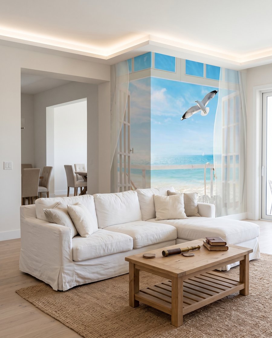 Cortinas y mar azul — interior 6