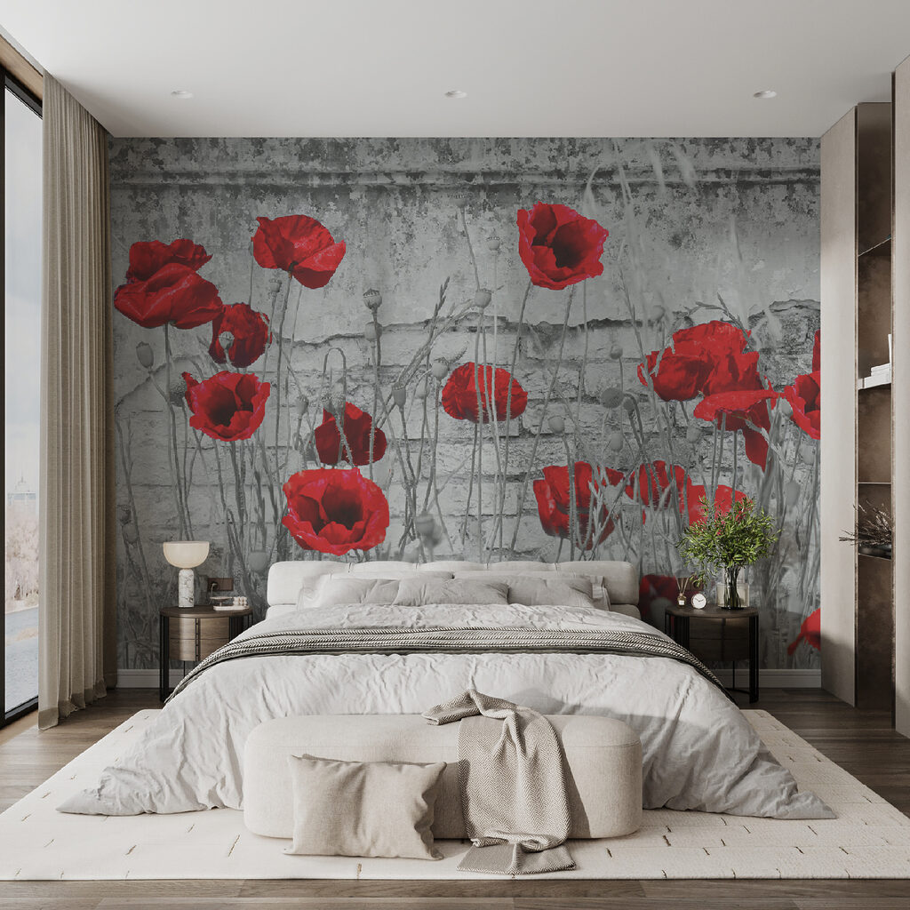 Amapolas contra muro gris — interior 3