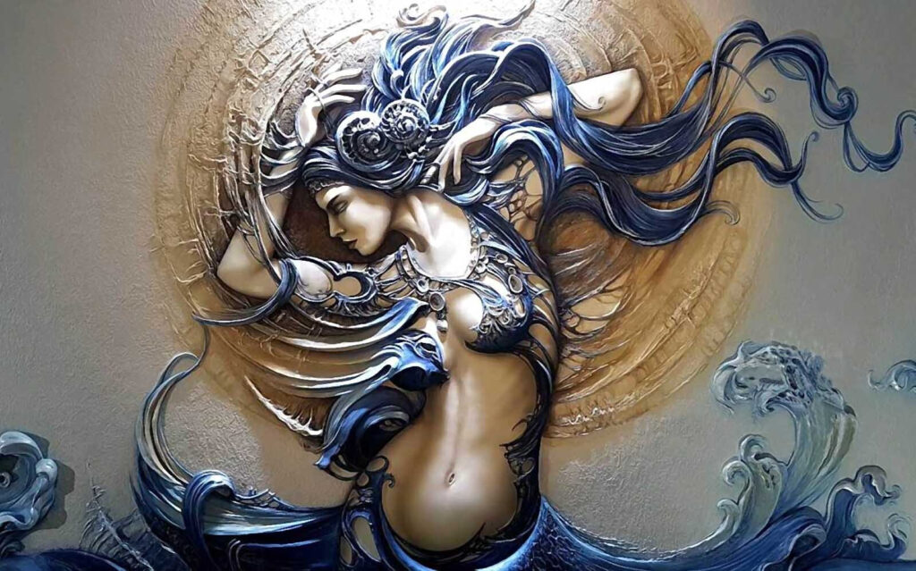 Mujer con rizos ondulados — diseño completo