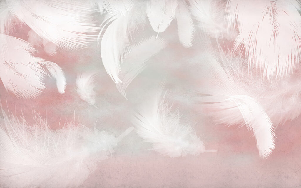 Plumas rosas que caen — diseño completo
