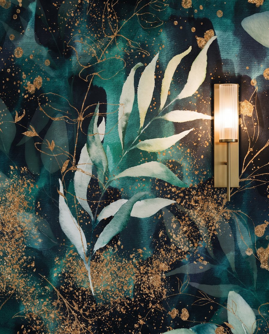 Hojas en verde nocturno — detalle