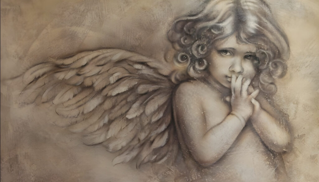 Angelito en carboncillo antiguo — diseño completo