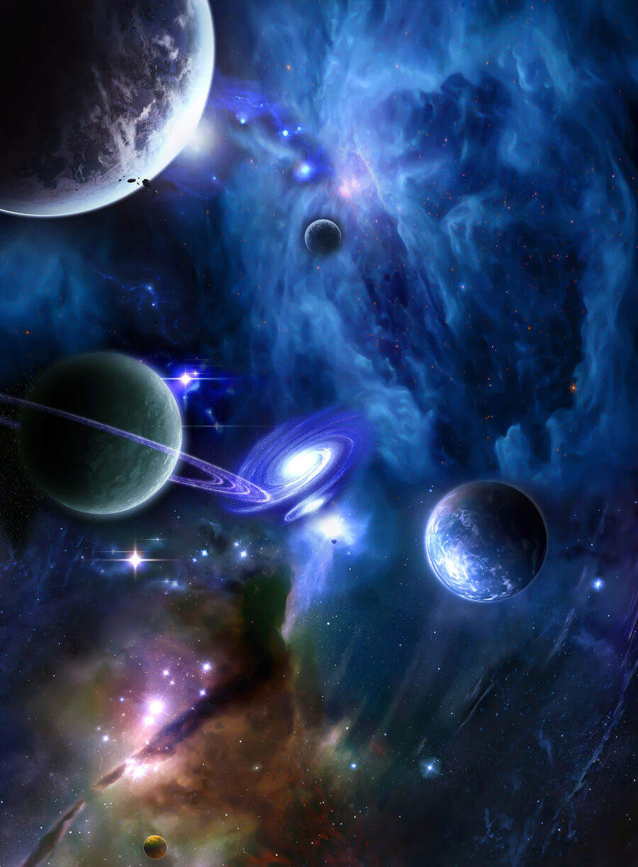 Universo en azul violeta — diseño completo
