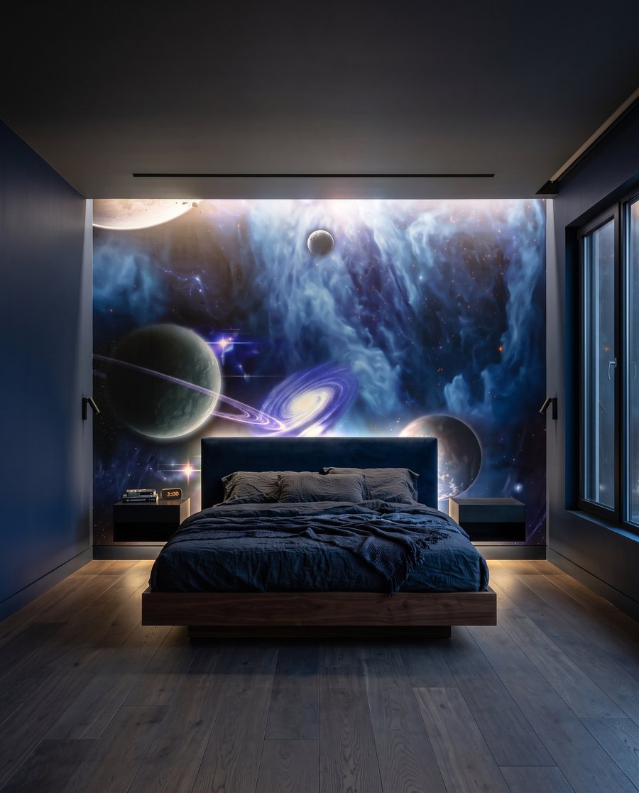 Universo en azul violeta en un interior
