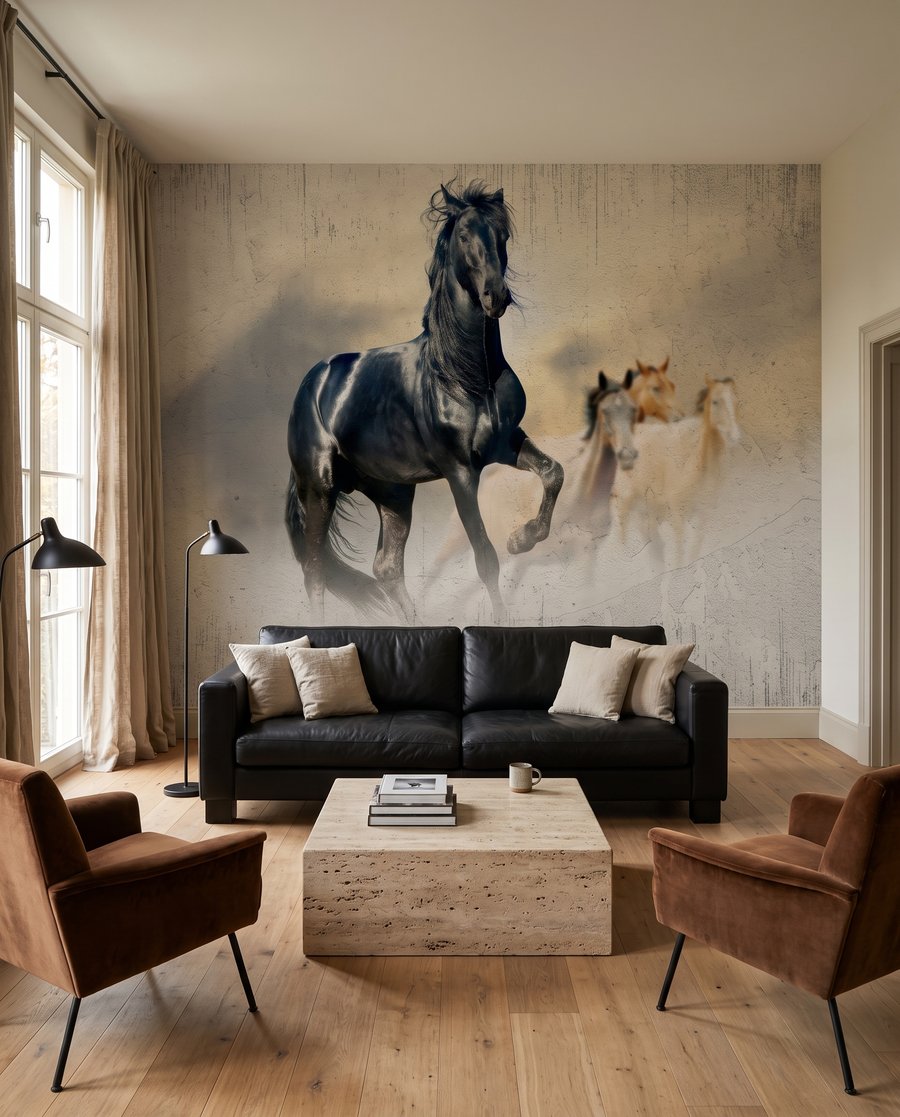 Caballos en la luz en un interior