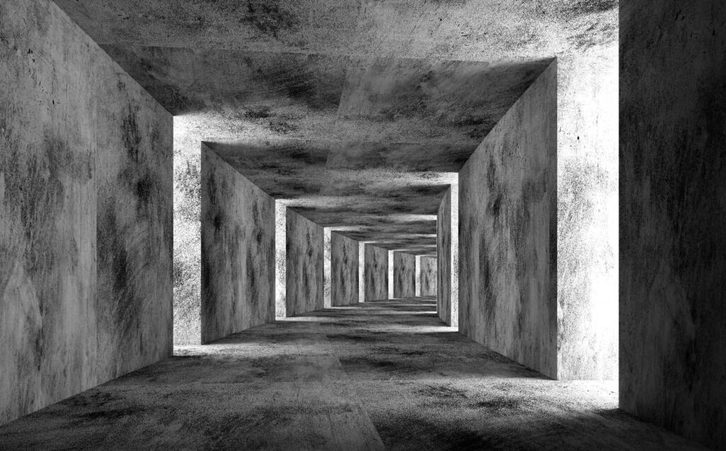 Pasillo cuadrado en gris — diseño completo