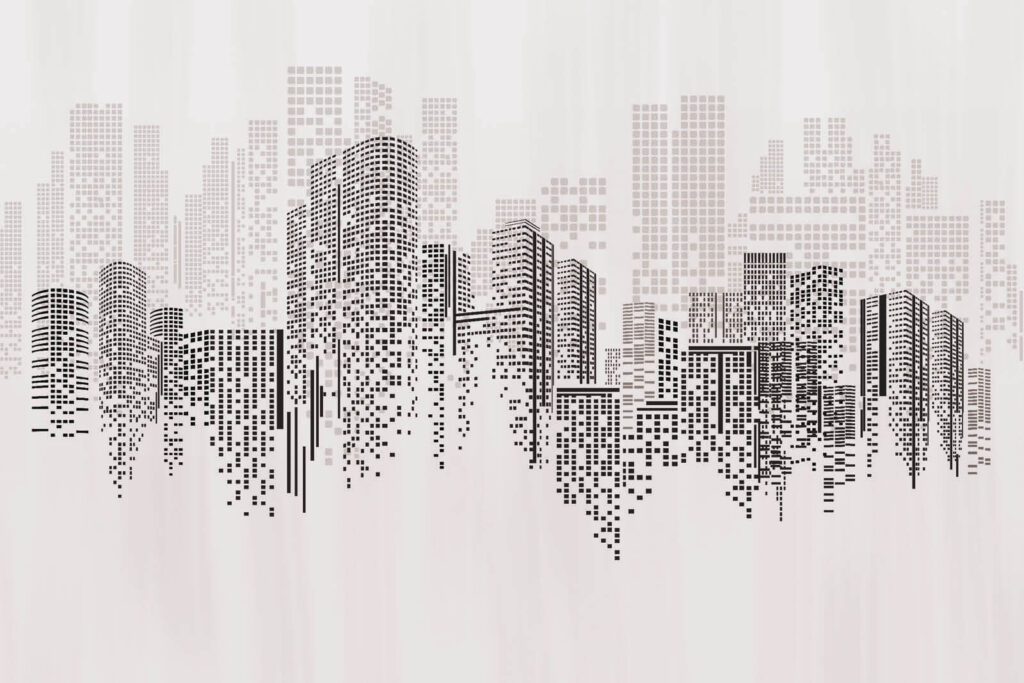 Ciudad en puntos difuminados — diseño completo