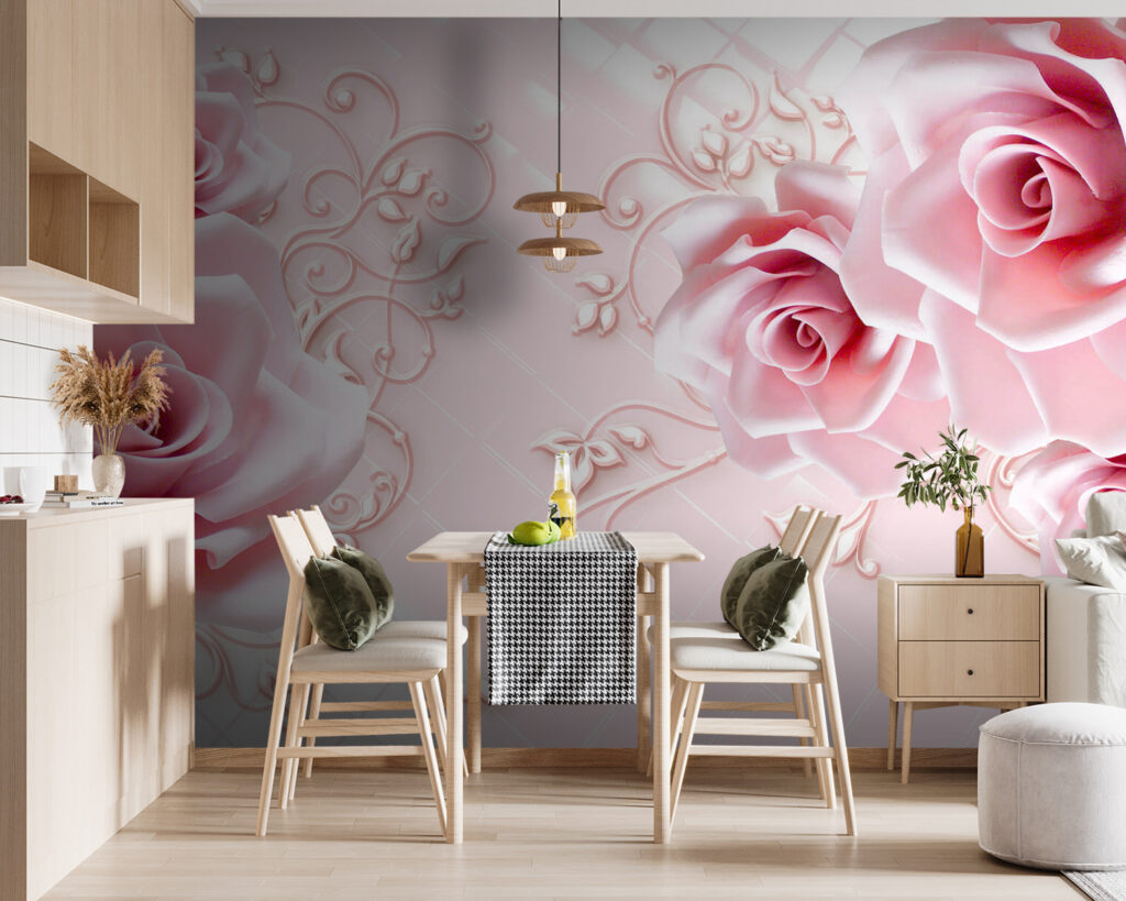 Rosas en tonos rosados en un interior