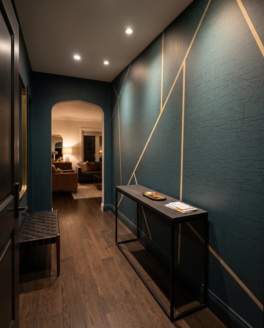 Líneas doradas sobre verde — interior 4