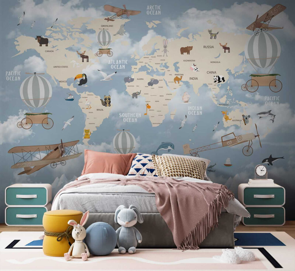 Mapa mundi y globos — interior 2