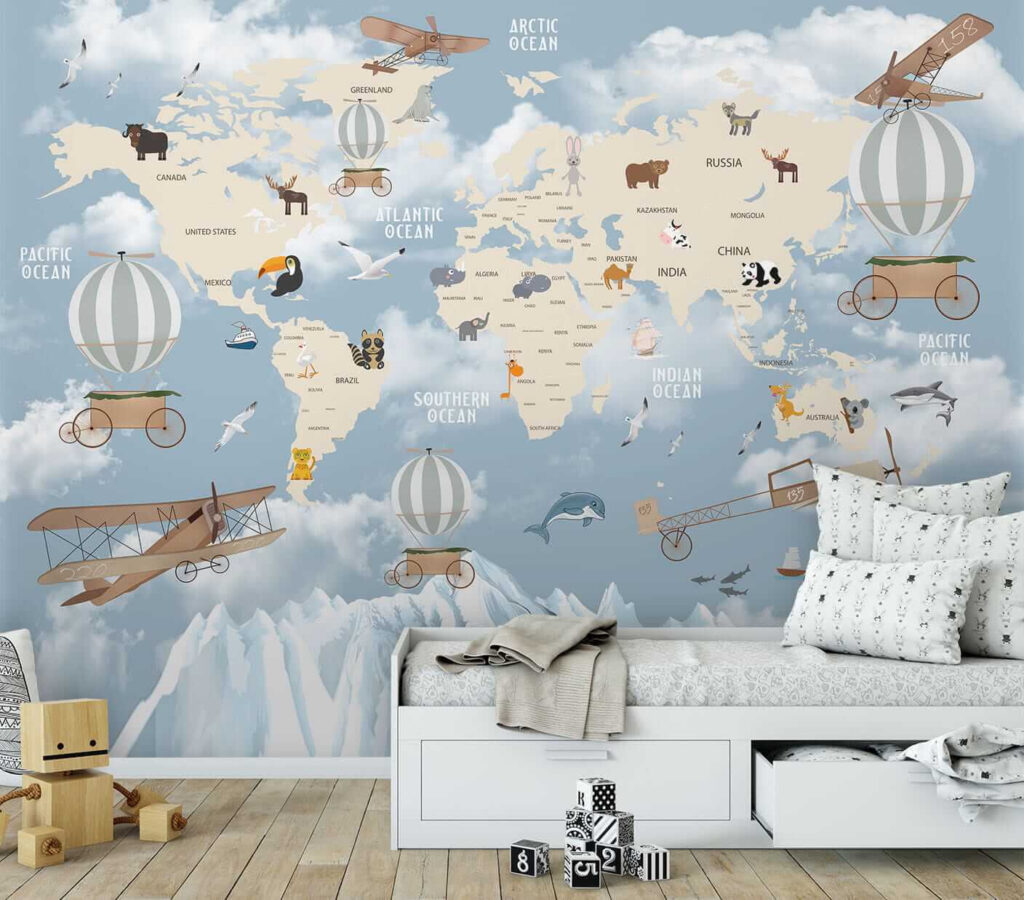 Mapa mundi y globos — interior 3