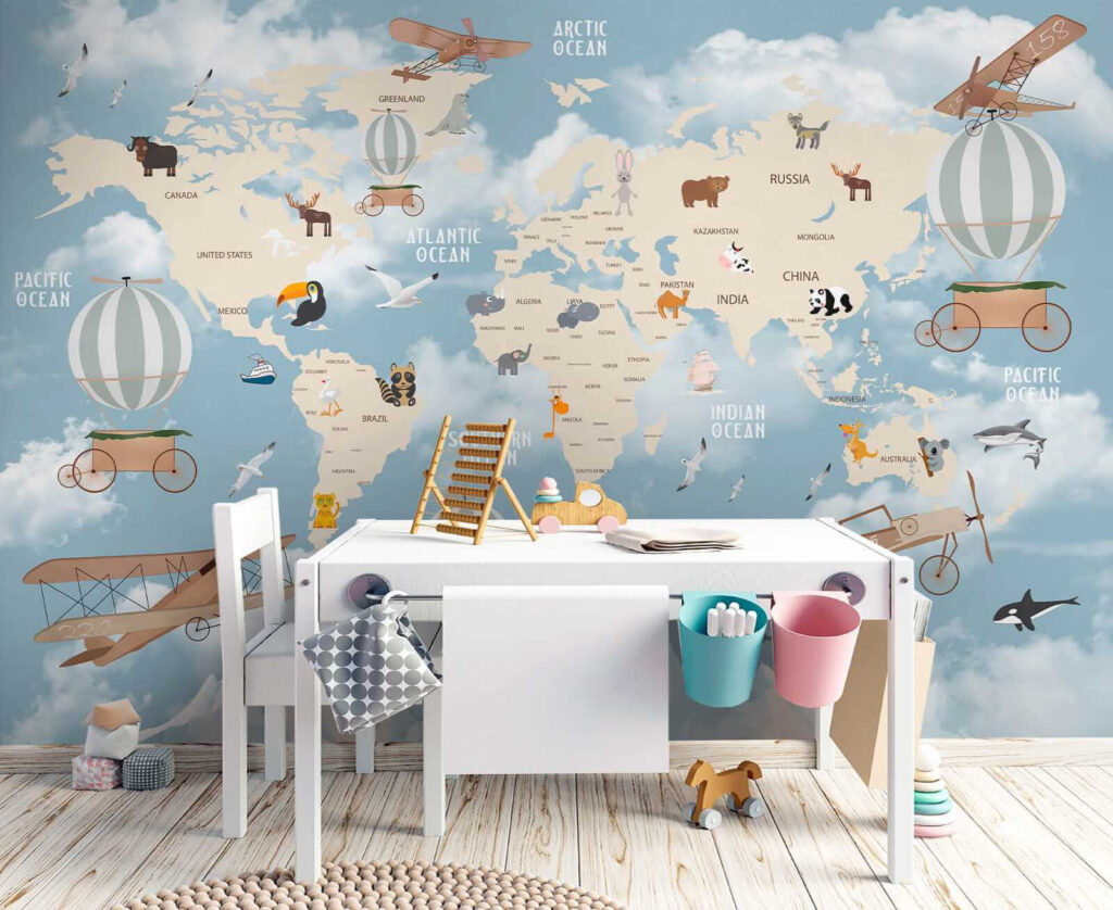 Mapa mundi y globos — interior 4