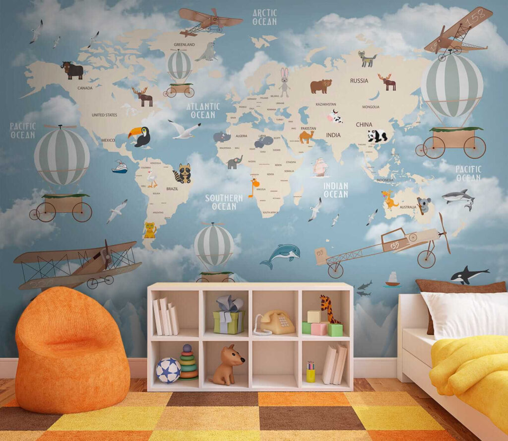 Mapa mundi y globos — interior 5