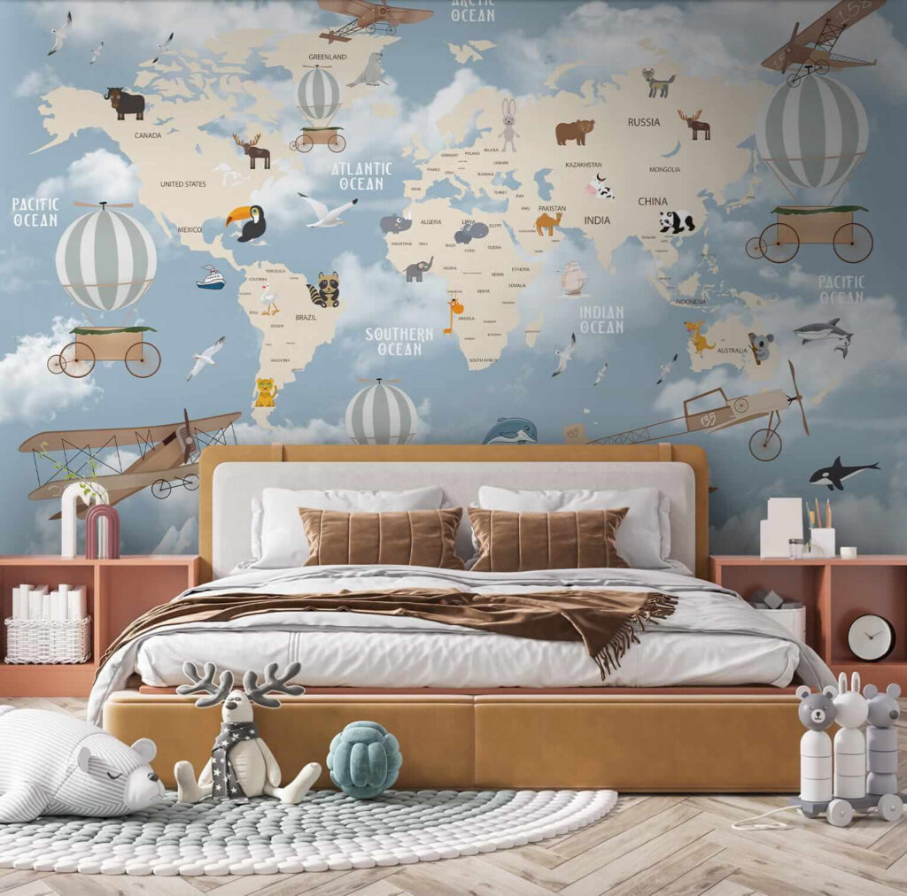 Mapa mundi y globos — interior 7