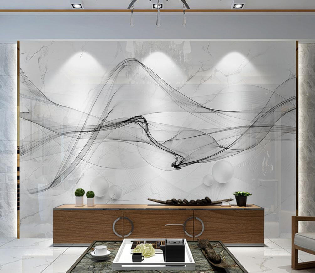 Cintas grises sobre esferas — interior 1