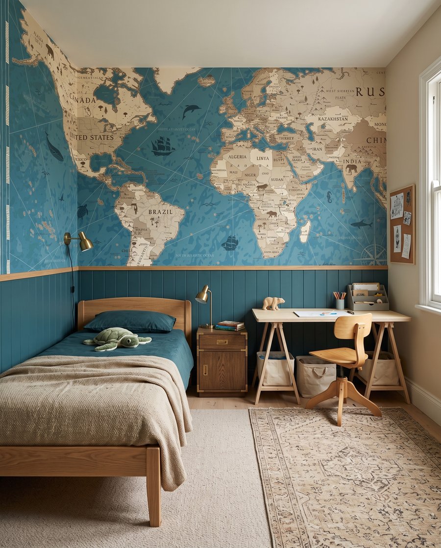 Mapa del mundo en un interior