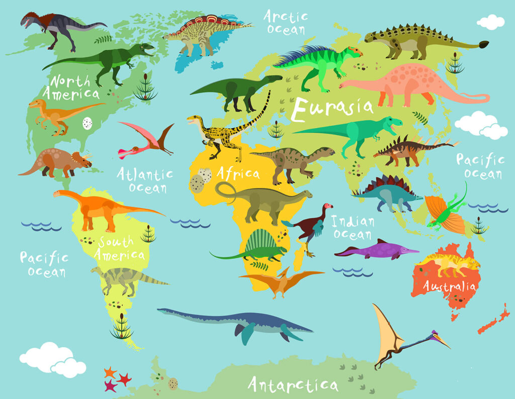 Mapa de dinosaurios — diseño completo