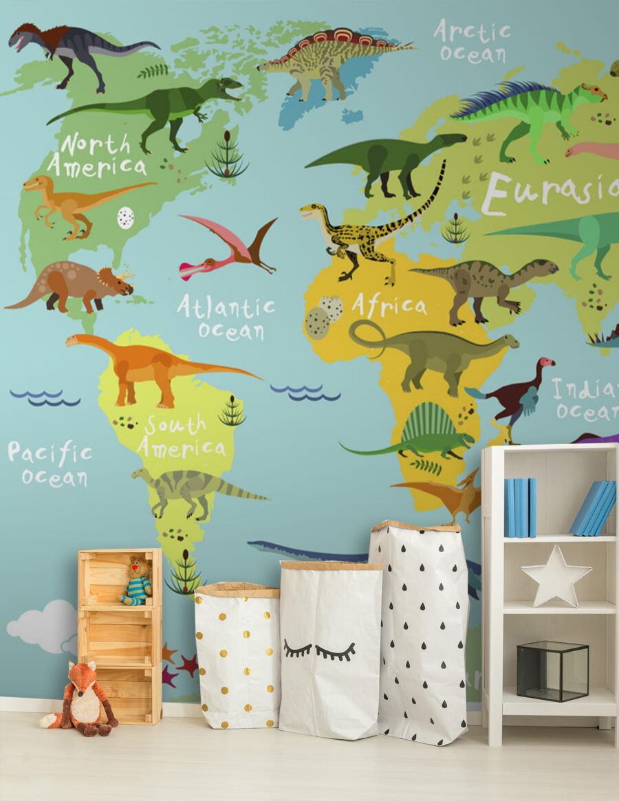 Mapa de dinosaurios en un interior