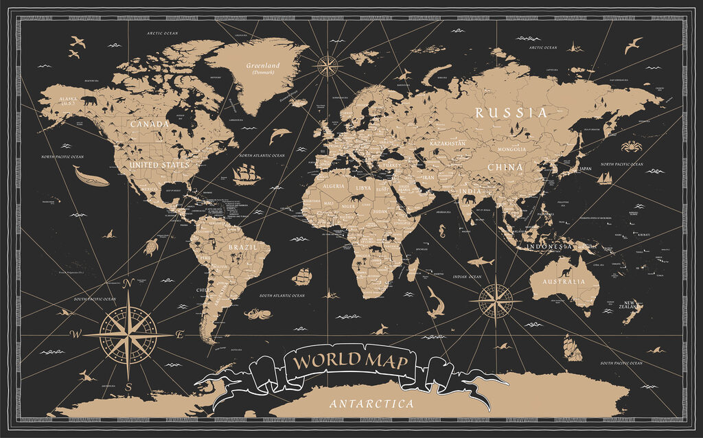 Mapa mundial color arena — diseño completo