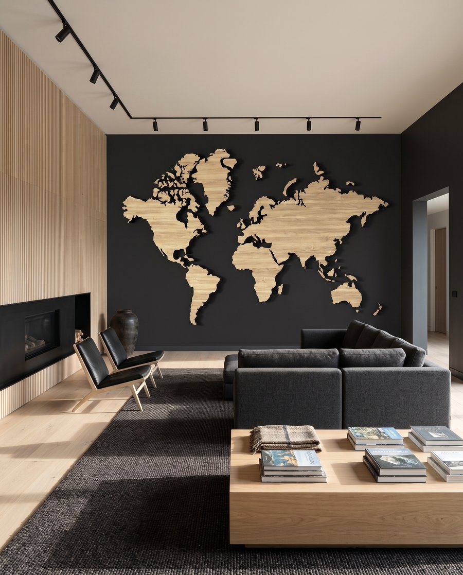 Mapa mundial con vetas en un interior