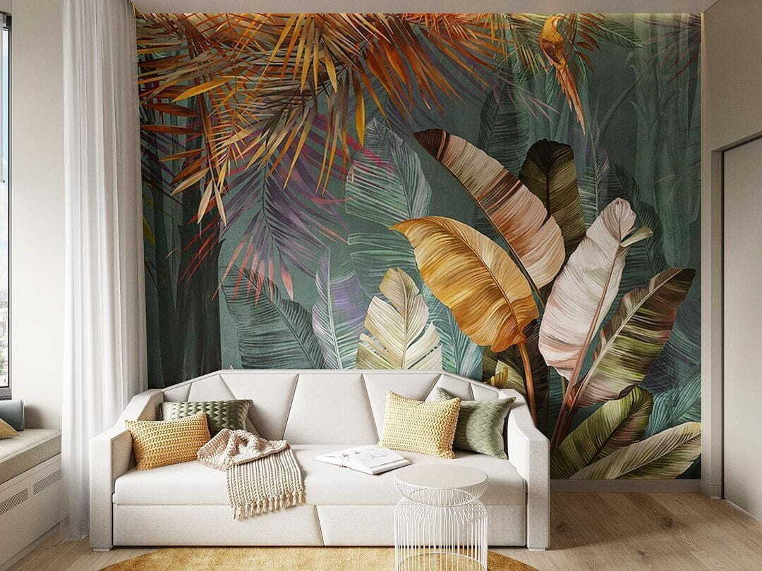 Hojas tropicales y aves — interior 1