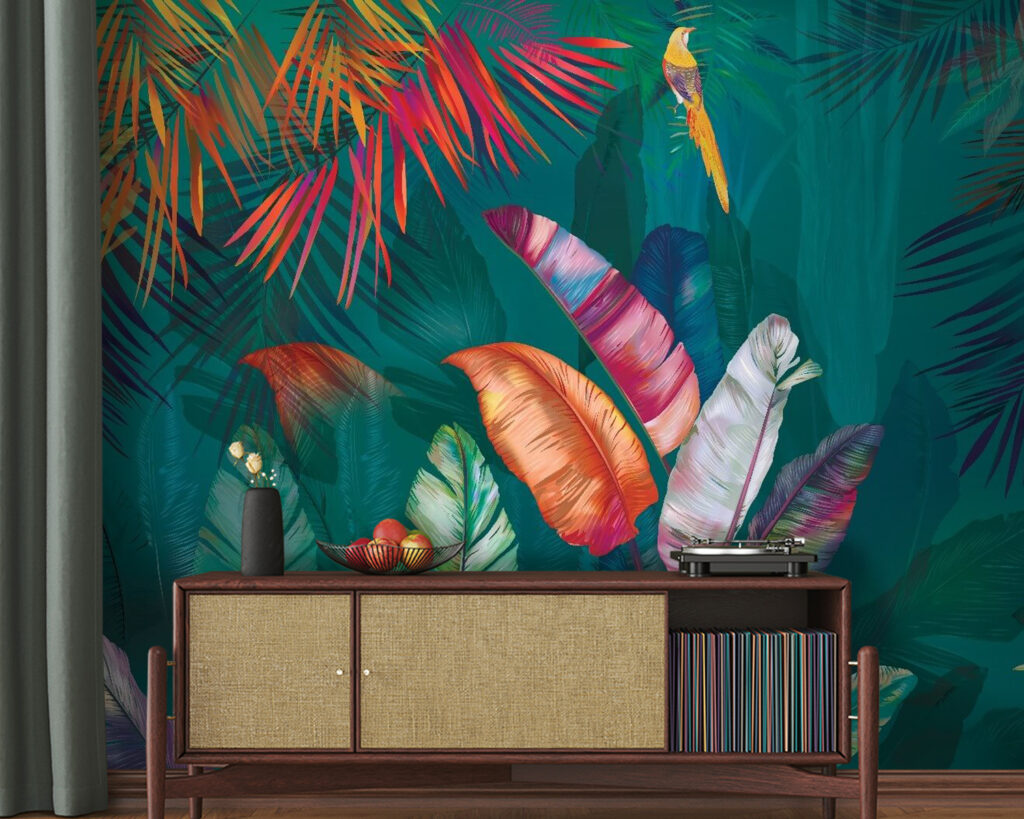 Hojas tropicales y aves — interior 2