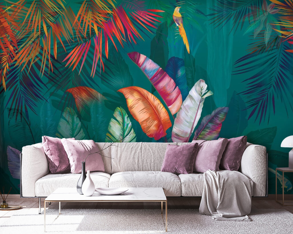 Hojas tropicales y aves — interior 1
