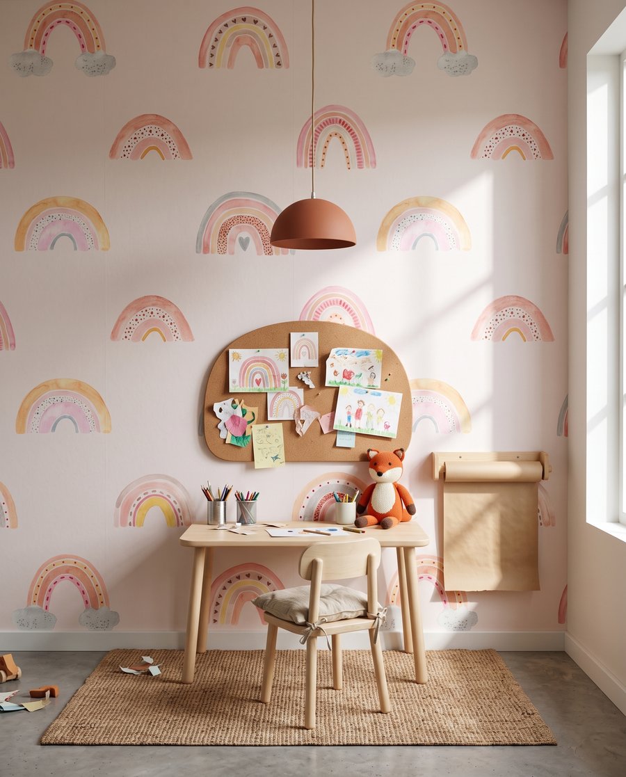 Arcoíris pequeños sobre rosa en un interior