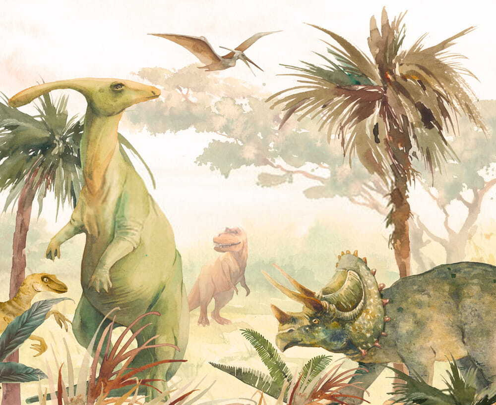 Dinosaurios en acuarela — diseño completo