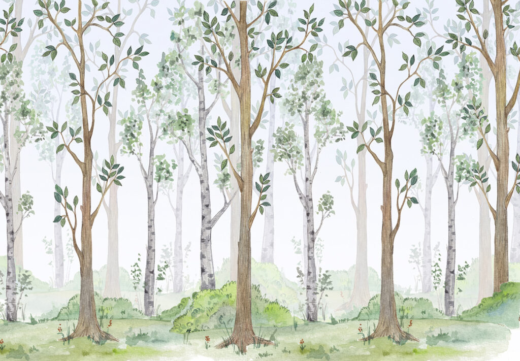 Bosque luminoso de troncos — diseño completo