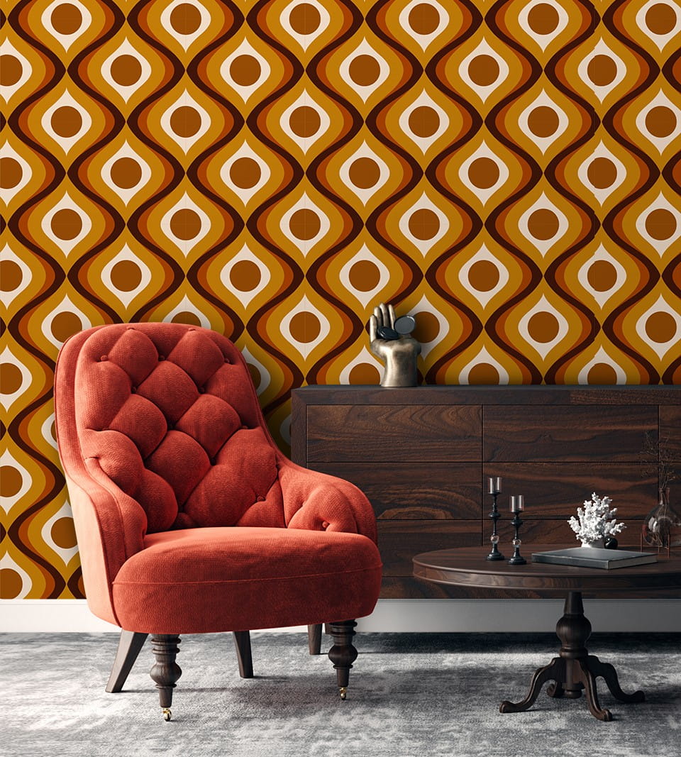 Ondas en naranja retro en un interior
