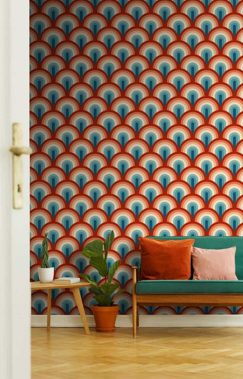 Abanicos turquesa y naranja — interior 2