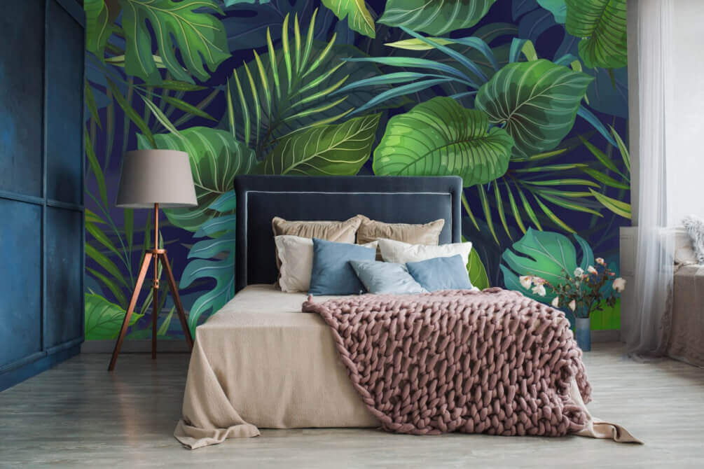 Hojas tropicales en azul — interior 2